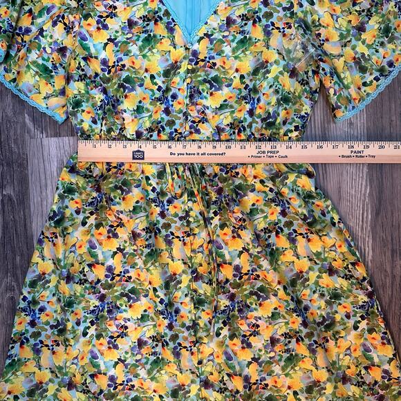 NWT Alexia Admor Maxi Slit‎ Dress Flutter Sleeve Yellow Teal Floral Women’s Sz 6 - Picture 5 of 11